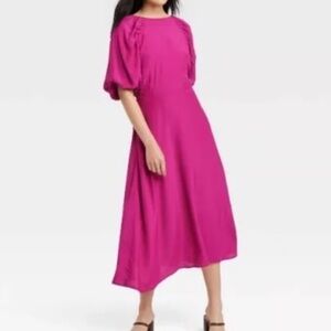 A New Day Pink Puff Sleeve Midi Dress - XXL